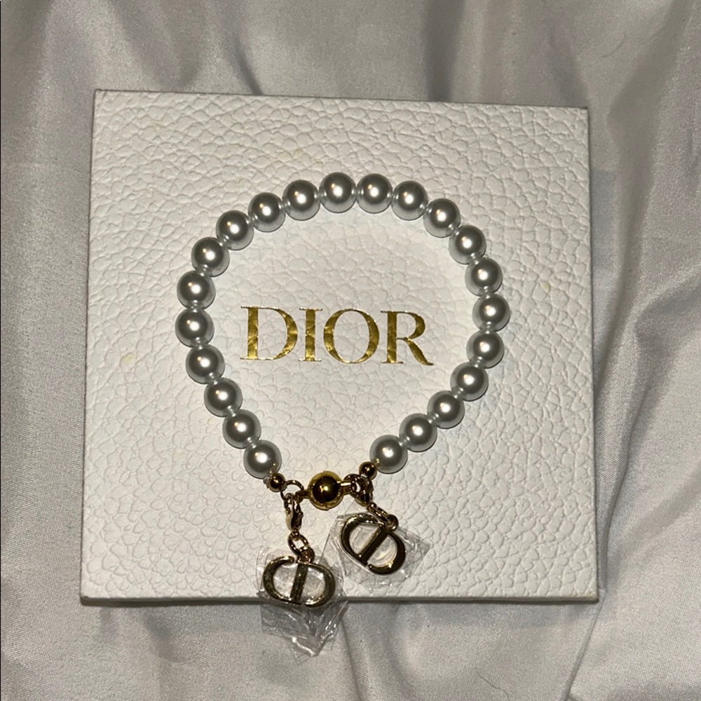 Dior Silver Pearl Bracelet with Gold Accents